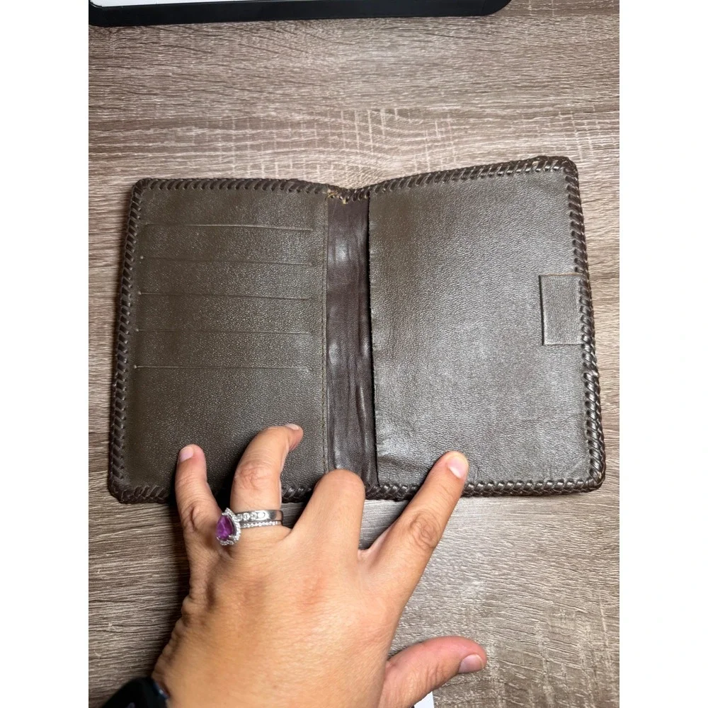 Leather Wallet or Planner Tooled Basketweave Monogram S Brown